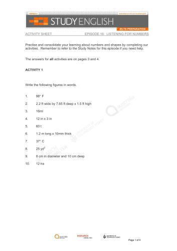 Australia Network. Study English IELTS Preparation. (Episode 16. Listening for Numbers)