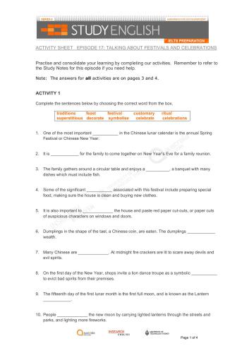 Australia Network. Study English IELTS Preparation. (Episode 17. Talking about Festivals and Celebrations)
