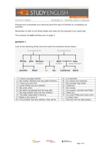 Australia Network. Study English IELTS Preparation. (Episode 21. Talking about the Family)