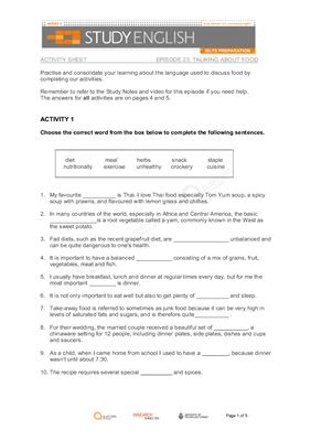 Australia Network. Study English IELTS Preparation. (Episode 23. Talking about Food)