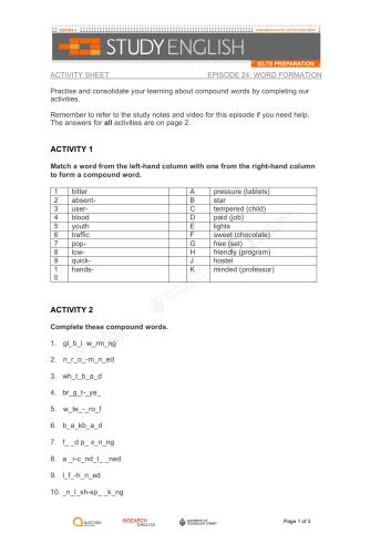 Australia Network. Study English IELTS Preparation. (Episode 24. Word Formation)