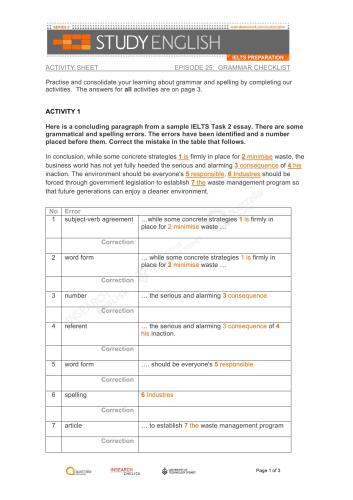 Australia Network. Study English IELTS Preparation. (Episode 25. Grammar Checklist)