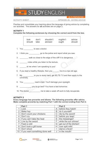 Australia Network. Study English IELTS Preparation. (Episode 26. Giving Advice)
