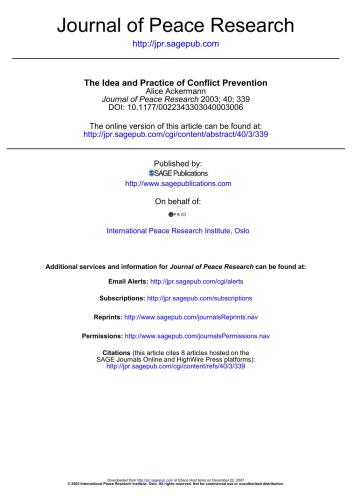 The Idea and Practice of Conflict Prevention