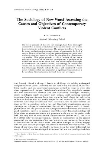 The Sociology of New Wars? Assessing the Causes and Objectives of Contemporary Violent Conflicts
