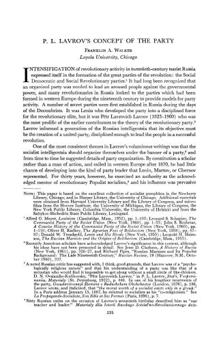 Lavrov’s Concept of the Party