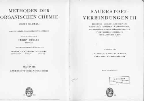 8- Sauerstoffverbindungen III. Peroxyde. Kohlensäurederivate. Nitrile und isonitrile. Carbonsäuren, decarboxylierung. Carbonsäureester funktionelle N-derivate der carboxvlgruppe