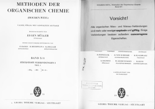 Methoden der organischen Chemie (Houben-Weyl). Bd. 10/1- Stickstoffverbindungen I. Teil 1. -NO2, - NO, =NO