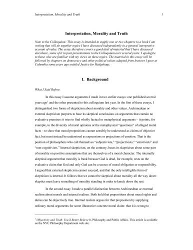 Interpretation, Morality and Truth