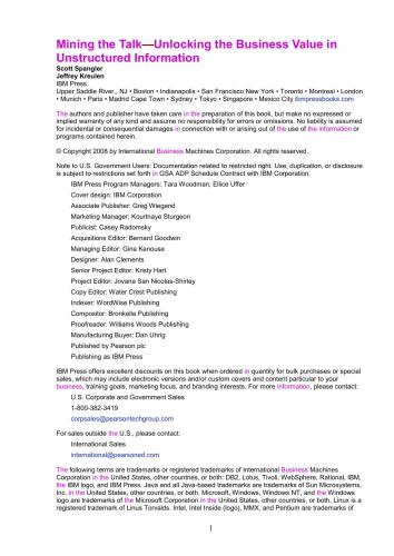 Mining the Talk - Unlocking the Business Value in Unstructured Information