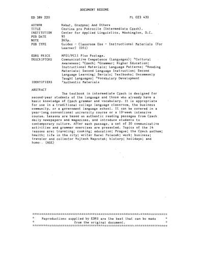 Čeština pro pokročilé (Intermediate Czech)