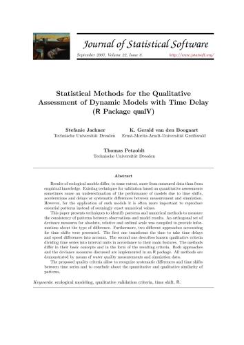 Gerald van den Boogaart, Petzoldt T. Statistical Methods for the Qualitative Assessment of Dynamic Models with Time Delay (R Package qualV) + Code