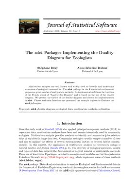 The ade4 Package: Implementing the Duality Diagram for Ecologists + Code