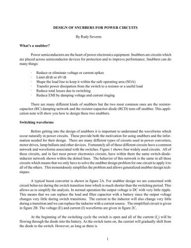Design of snubbers for power circuits