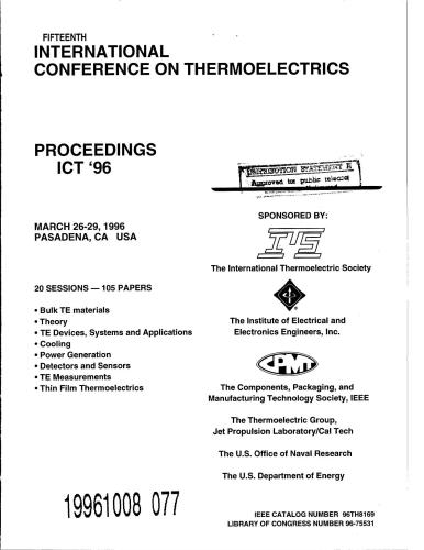 Proceeding of the 15th International Conference of Thermoelectrics (ICT'96)