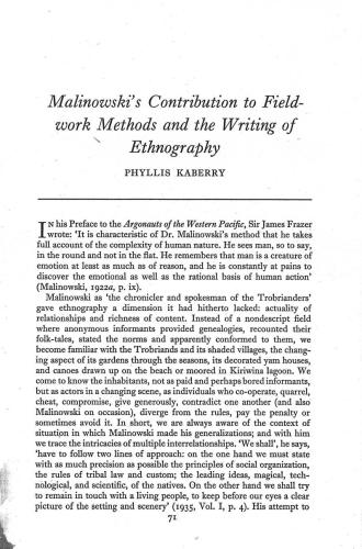 Malinowski's contribution to fieldwork methods and the writing of ethnography