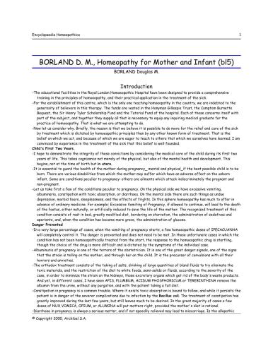 Homeopathy for Mother and Infant