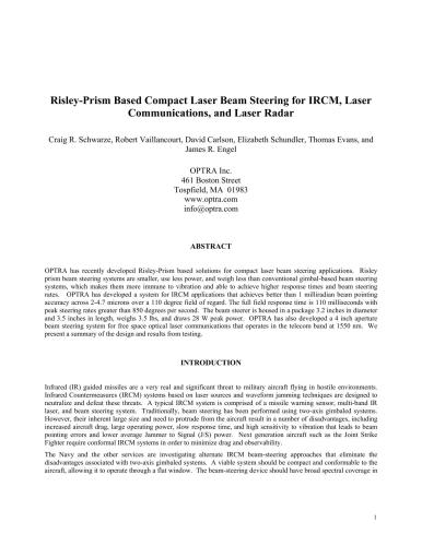 Risley-Prism Based Compact Laser Beam Steering for IRCM, Laser Communications, and Laser Radar