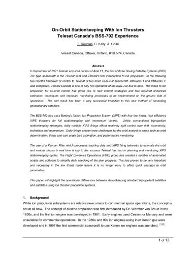 On-Orbit Stationkeeping With Ion Thrusters Telesat Canada’s BSS-702 Experience