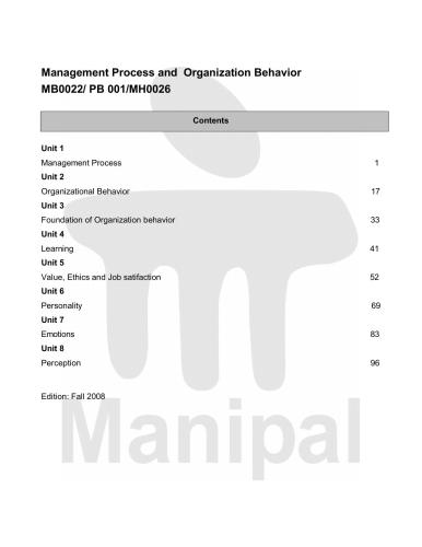 MB0022 - Management Process and Organization Behavior (DiendanMBA)
