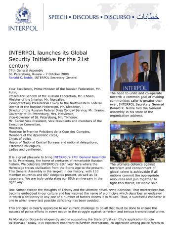 Interpol launches its Global Security Initiative for the 21st century