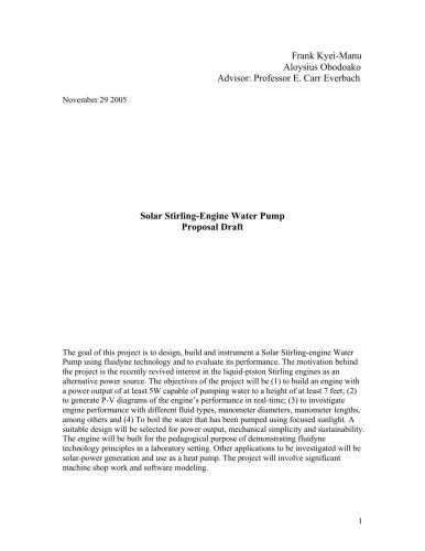 Solar Stirling-Engine Water Pump Proposal Draft