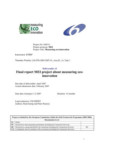 Final report MEI project about measuring ecoinnovation