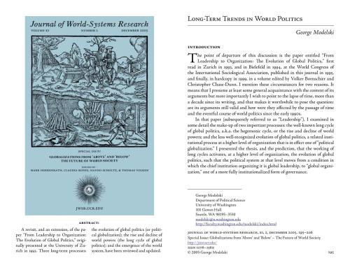 Long-Term Trends in World Politics