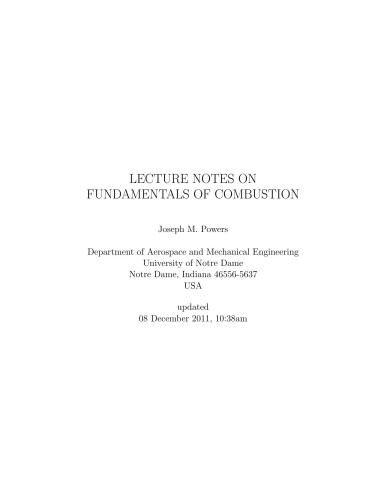 Lecture Notes on Fundamentals of Combustion