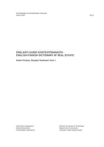 Englanti-suomi kiinteistösanasto / Кауко Виитанен. Англо-финский словарь по недвижимости