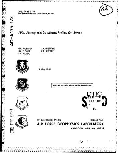 AFGL Atmospheric Constituent Profiles (0-120km)
