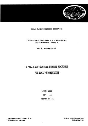 WCP 86, A preliminary cloudless standard atmosphere for radiation computation