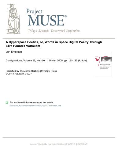 A Hyperspace Poetics, or, Words in Space: Digital Poetry Through Ezra Pound's Vorticism
