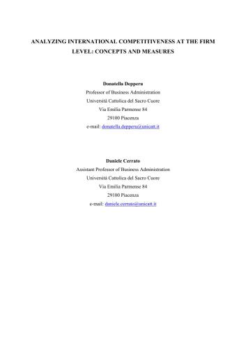Analyzing international competitiveness at the firm level: concepts and measures