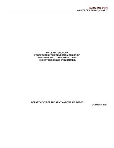 Departments of the Army and Air Force, USA. Soils and Geology Procedures for Foundation Design of Buildings and Other Structures