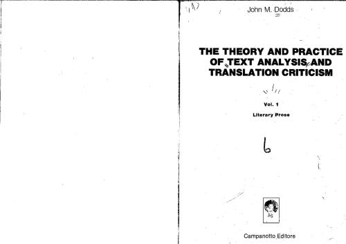 The Theory and Practice of Text Analysis and Translation Criticism: literary prose, vol.1