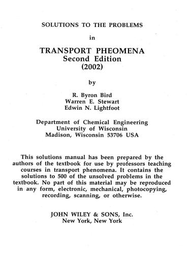 Solutions to the Problems in Transport Phenomena