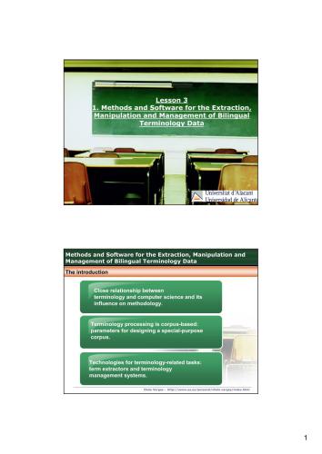 Methods and Software for the Extraction, Manipulation and Management of Bilingual Terminology Data. Lesson 3
