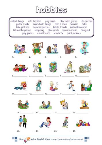 Упражнение - распечатка - Hobbies