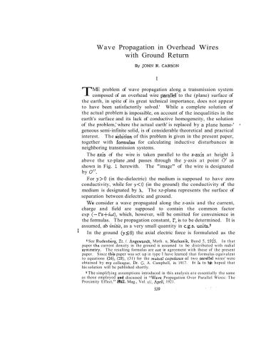 Wave Propagation in Overhead Wires with Ground Return