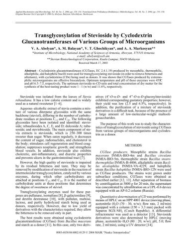 Transglycosylation of Stevioside by Cyclodextrin Glucanotransferases of Various Groups of Microorganisms