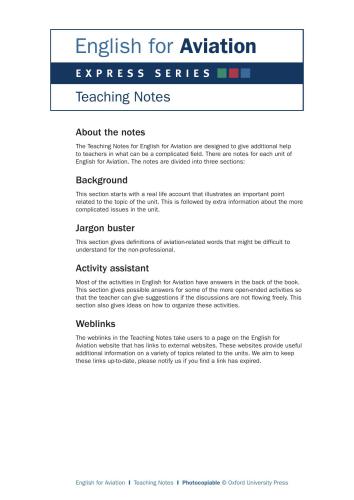 English for Aviation(for pilots and Traffic Controllers) Teacher notes