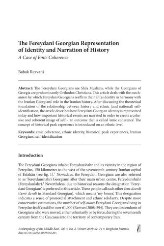 The Fereydani Georgian Representation of Identity and Narration of History: A Case of Emic Coherence