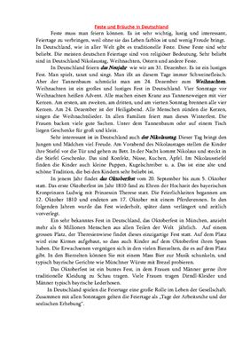 Die Feiertage, Feste und Bräuche in Deutschland