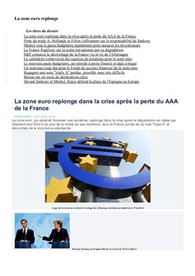La zone euro replonge. Статьи для реферирования. Уровень - III-V курсы факультетов иностранных языков