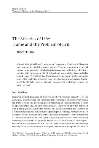 The Miseries of Life: Hume and the Problem of Evil