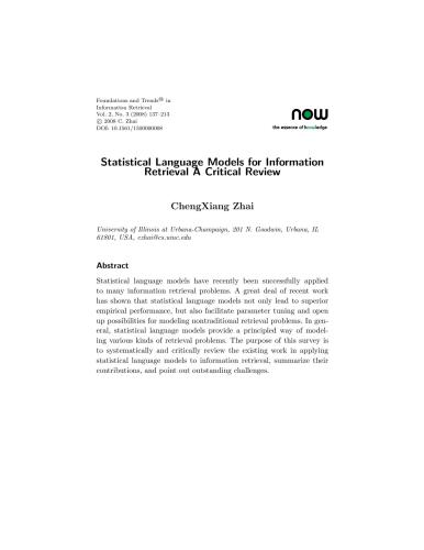 Statistical Language Models for Information Retrieval - A Critical Review