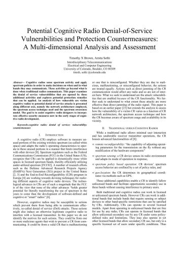 Potential Cognitive Radio Denial-of-Service Vulnerabilities and Protection Countermeasures: A Multi-dimensional Analysis and Assessment
