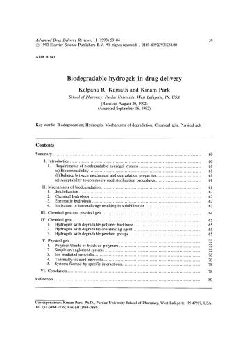 Biodegradable hydrogels in drug delivery