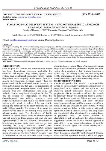 Floating Drug Delivery System - Chronotherapeutic Approach